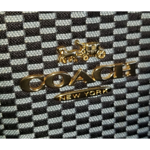 Womens Purse-COACH-'Midnight Blue' Leather 'Ava Tote' w/ Jacquard Legacy Print - Picture 8 of 9